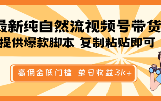 最新纯自然流视频号带货，提供爆款脚本简单 复制粘贴即可，高佣金低门槛，单日收益3K+