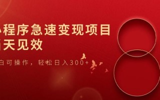 小程序急速变现项目，当天见效，小白可操作，轻松日入300+