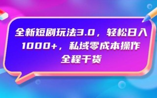 (9794期)全新短剧玩法3.0，轻松日入1000+，私域零成本操作，全程干货