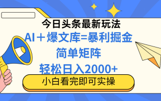 今日头条2025最新玩法，思路简单，复制粘贴，轻松实现矩阵日入2000+