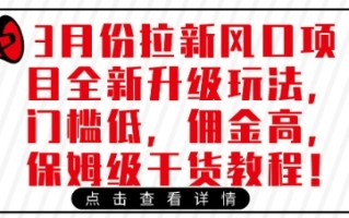 3月份拉新风口项目全新升级玩法，门槛低，佣金高，保姆级干货教程