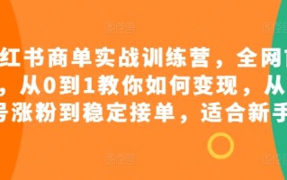 小红书商单实战训练营，全网首发，从0到1教你如何变现，从起号涨粉到稳定接单，适合新手