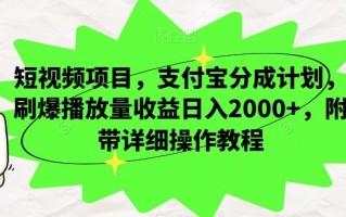 短视频项目，支付宝分成计划，刷爆播放量收益日入2000+，附带详细操作教程