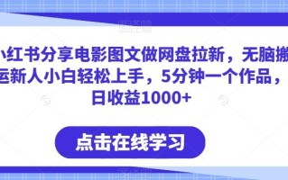 小红书分享电影图文做网盘拉新，无脑搬运新人小白轻松上手，5分钟一个作品，日收益1000+【揭秘】