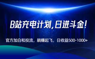 B站充电计划，官方加白和投流，躺赚起飞，日收益500-1000+！
