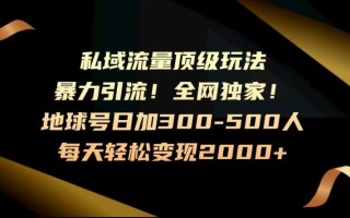 暴力引流，全网独家，地球号日加300-500人，私域流量顶级玩法，每天轻松变现2000+