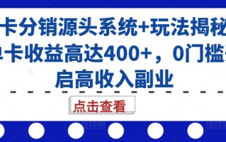 号卡分销源头系统+玩法揭秘，单卡收益高达400+，0门槛开启高收入副业