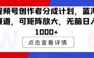 视频号创作者分成计划，蓝海赛道，可矩阵放大，无脑日入1000+