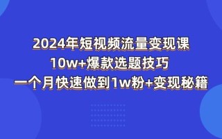 2024年短视频-流量变现课：10w+爆款选题技巧 一个月快速做到1w粉+变现秘籍