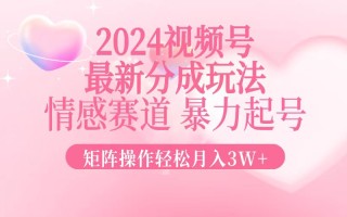 2024最新视频号分成玩法，情感赛道，暴力起号，矩阵操作轻松月入3W+