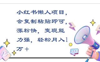 小红书懒人项目，会复制粘贴即可，涨粉快，变现能力强，轻松月入1万＋