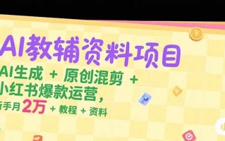 AI教辅资料项目，AI生成+原创混剪+小红书爆款运营，新手月入2万+教程+资料