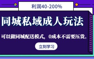 同城私域成人玩法，利润40-200%，可以做同城配送模式，0成本不需要压货。