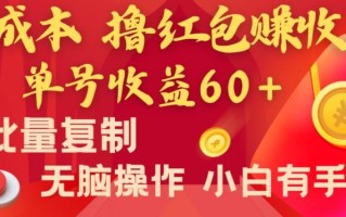 全新平台，0成本撸红包赚收益，单号收益60+，可批量复制，无脑操作，小白有手就行【揭秘】