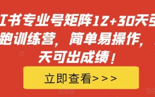 小红书专业号矩阵12+30天引流陪跑训练营，简单易操作，15天可出成绩!