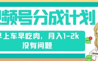 视频号分成计划，纯搬运不需要剪辑去重，早上车早吃肉，月入1-2k没有问题