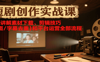 短剧创作实战课，系统讲解素材下载、剪辑技巧(画面/字幕去重)和平台运营全部流程