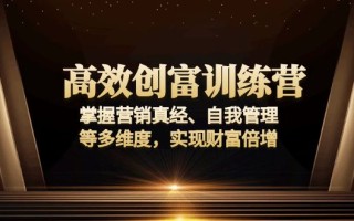高效创富训练营：掌握营销真经、自我管理等多维度，实现财富倍增