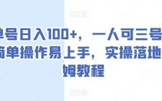 单号日入100+，一人可三号，简单操作易上手，实操落地保姆教程【揭秘】