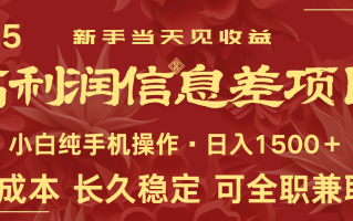 日入2000+ 全网独家 利润超级高的信息差项目 新人当天收益 纯手机操作