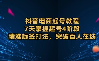 抖音电商起号教程，7天掌握起号4阶段，精准标签打法，突破百人在线