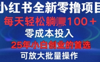 小红书全新纯零撸项目，只要有号就能玩，可放大批量操作，轻松日入100+【揭秘】