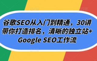 谷歌SEO从入门到精通，30讲带你打造排名，清晰的独立站+Google SEO工作流