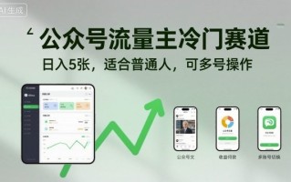 公众号流量主冷门赛道，日入5张，适合普通人，可多号操作