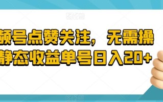 视频号点赞关注，无需操作静态收益单号日入20+