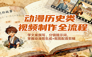动漫历史类视频制作全流程，学文案撰写、分镜提示词，掌握动漫图生成+抠图配音剪辑