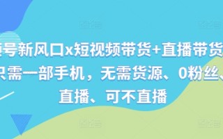 视频号新风口x短视频带货+直播带货，全程只需一部手机，无需货源、0粉丝、可直播、可不直播