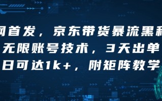 全网首发，京东带货暴流黑科技，无限账号技术，3天出单，单日可达1k+，附矩阵教学【揭秘】