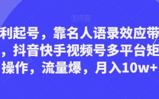 暴利起号，靠名人语录效应带书籍，抖音快手视频号多平台矩阵操作，流量爆，月入10w+