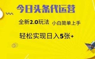 今日头条代运营，新2.0玩法，小白轻松做，每日实现躺Z5张【揭秘】