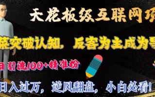 天花板级互联网项目，韭菜突破认知，反客为主成为导师，日引流100+精准粉