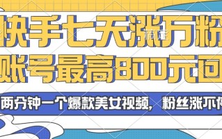 2024年快手七天涨万粉，但账号最高800元回收。两分钟一个爆款美女视频