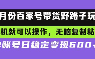 百家号带货野路子玩法 手机就可以操作，无脑复制粘贴 单账号日稳定变现…