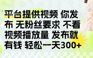 发布平台提供视频就有钱 无粉丝要求 不看视频播放量 发布就有钱 一天300+