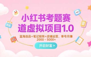 小红书考题赛道虚拟项目1.0，蓝海选品+笔记矩阵+店铺运营，单号月赚5000+