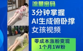 3分钟掌握AI生成俯卧撑女孩视频，零成本涨粉变现，1个月1W粉