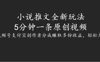 小说推文全新玩法，5分钟一条原创视频，结合视频号支付宝创作者分成赚取多份收益