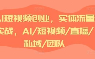 AI短视频创业，实体流量实战，AI/短视频/直播/私域/团队