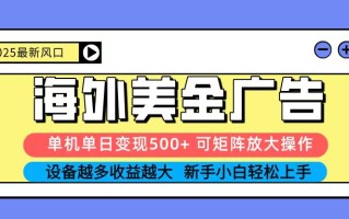 2025吃肉海外美金广告，单机单日变现500+，矩阵可无限放大，新手小白轻松上手