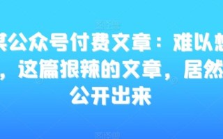 某公众号付费文章：难以想象，这篇狠辣的文章，居然能公开出来