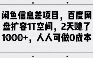 闲鱼信息差项目，百度网盘扩容1T空间，2天收益1k+，人人可做0成本