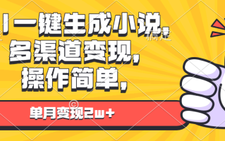 AI一键生成小说，多渠道变现， 操作简单，单月变现2w+