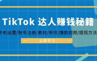 TikTok&达人赚钱秘籍 手机设置/账号注册/素材/带货/爆款视频/提现方法
