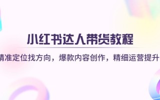 小红书达人带货教程：精准定位找方向，爆款内容创作，精细运营提升