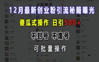 12月最新创业粉引流秘籍曝光 傻瓜式操作 日引500+ 不封号 不废号 可批量操作【揭秘】