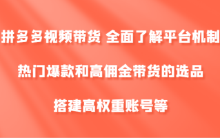 拼多多视频带货 全面了解平台机制、热门爆款和高佣金带货的选品，搭建高权重账号等